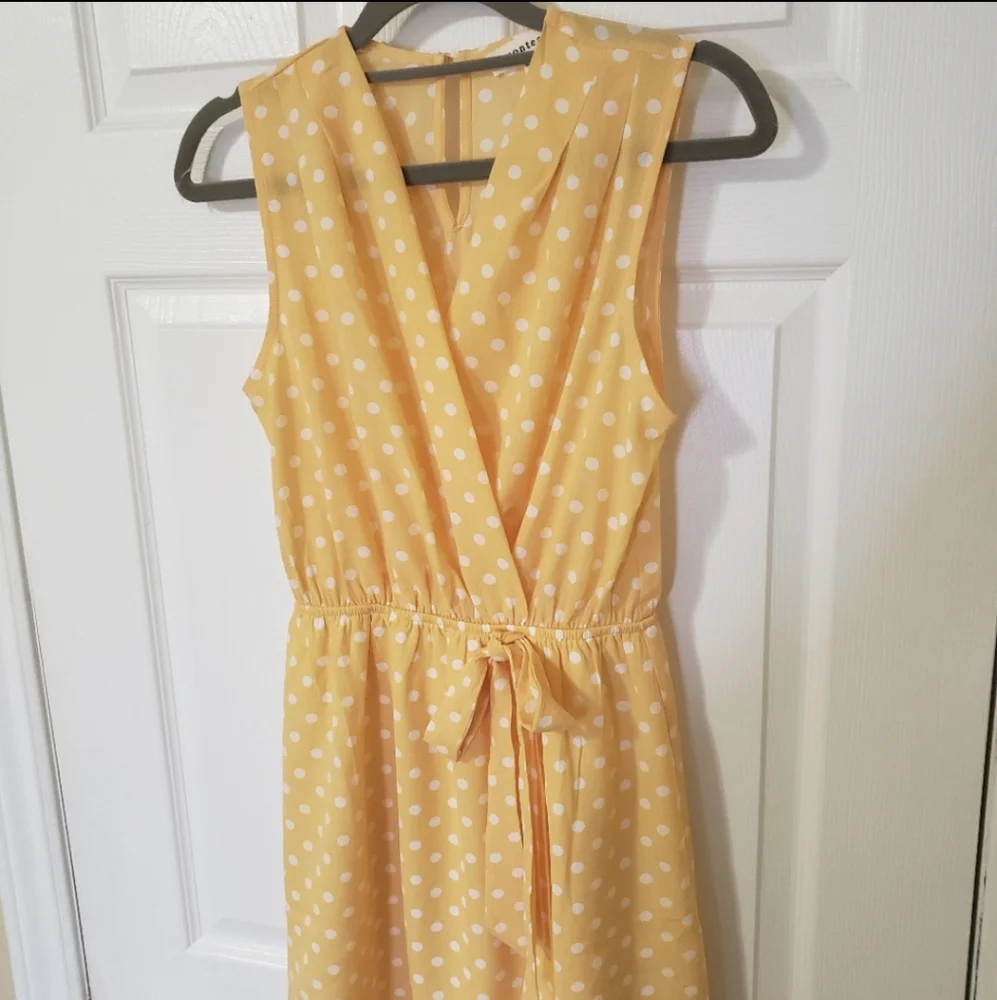 MONTEAU - Yellow Polka Dot Wrap-Style Mini Dress – Size S - Picture 6 of 7
